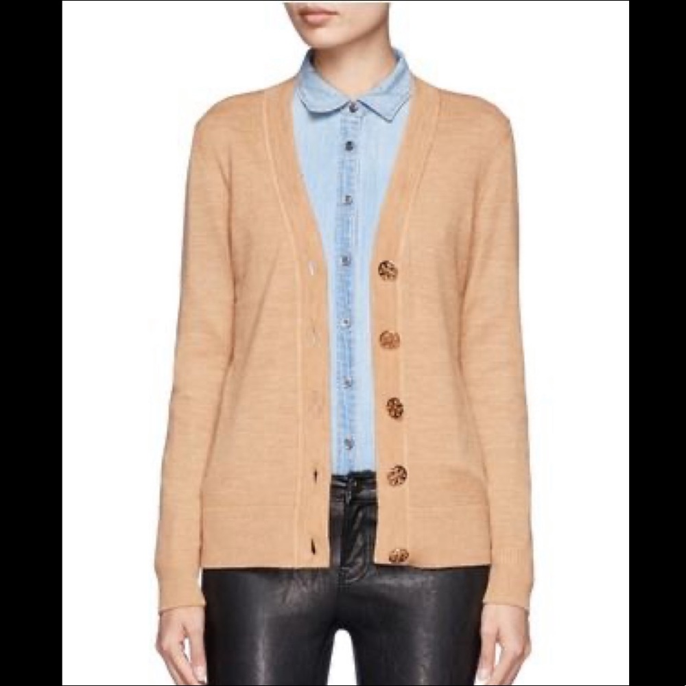 Tory Burch Simone camel merino wool cardigan